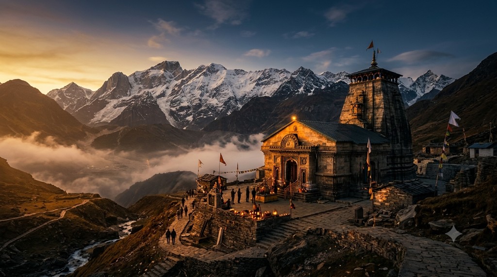 Himalayan temple at sunset